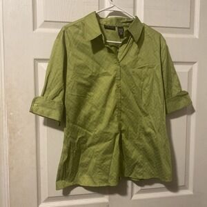 NY  & Co.  Stretch Green/White  Geometric Short Sleeve Button Front Shirt -Sz XL
